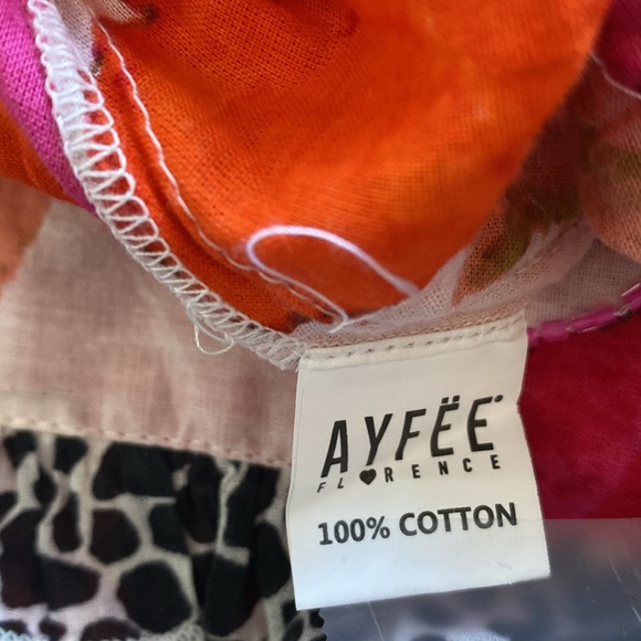 Ayfee Florence tie waist orange,pink and cream floral blouse. Leopard ruffle. M - Picture 15 of 17